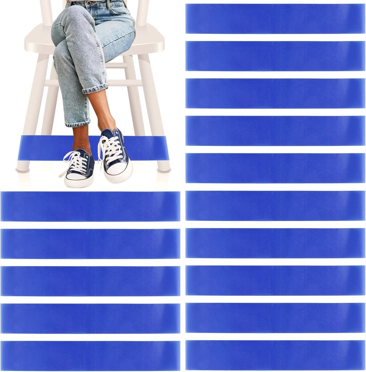 Set van 15 stuks stoelsjerpen voor kinderen met onrustige voeten, elastische stoelbanden, elastische banden, flexibele pasvorm voor klaslokaal, basisstoelen, bureaus, blauw