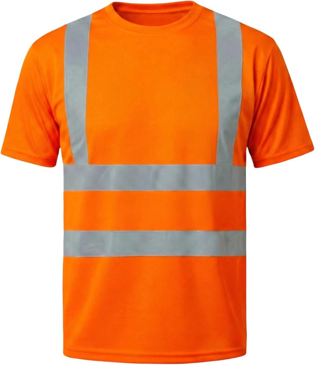 Reflecterend Veiligheidsshirt Mesh Sneldrogend Ademend Lichtgewicht Korte Mouw Reflectiestrepen Mannen Vrouwen Kinderen Geel Oranje