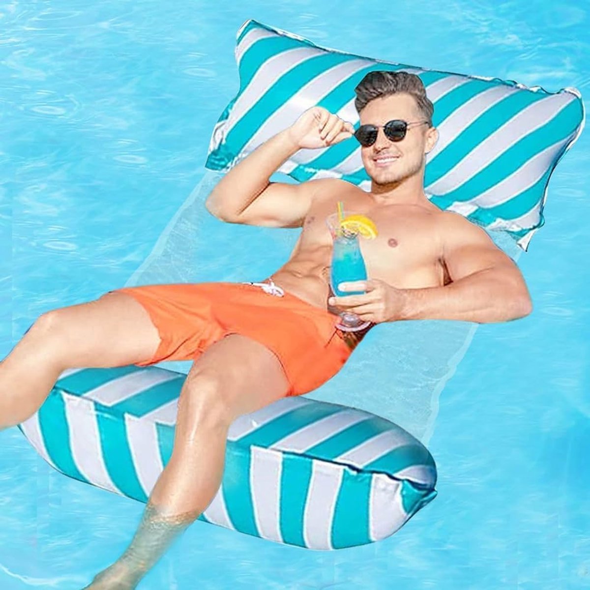 Opblaasbare waterhangmat, 4-in-1 waterhangmat, loungestoel, zwembad, lounge, waterhangmat, luchtmatras, zwembad, opblaasbare hangmat voor volwassenen en kinderen