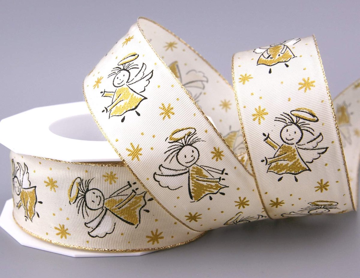 20 m x 40 mm decoband engel crème goud met Lurex draadranden Kerstmis advent lint cadeaulint decoratieve band draad rol Kerstmis Angel