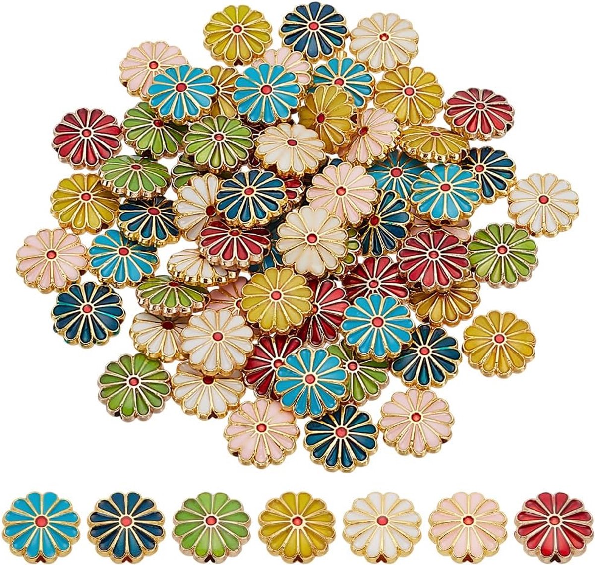 Kralen 70 stks Daisy Spacer Kralen 12mm Bloemen Armbanden Kralen Metalen Losse Kralen Craft Kralen voor DIY Sieraden Maken Vriendschap Armband Ketting Oorbel