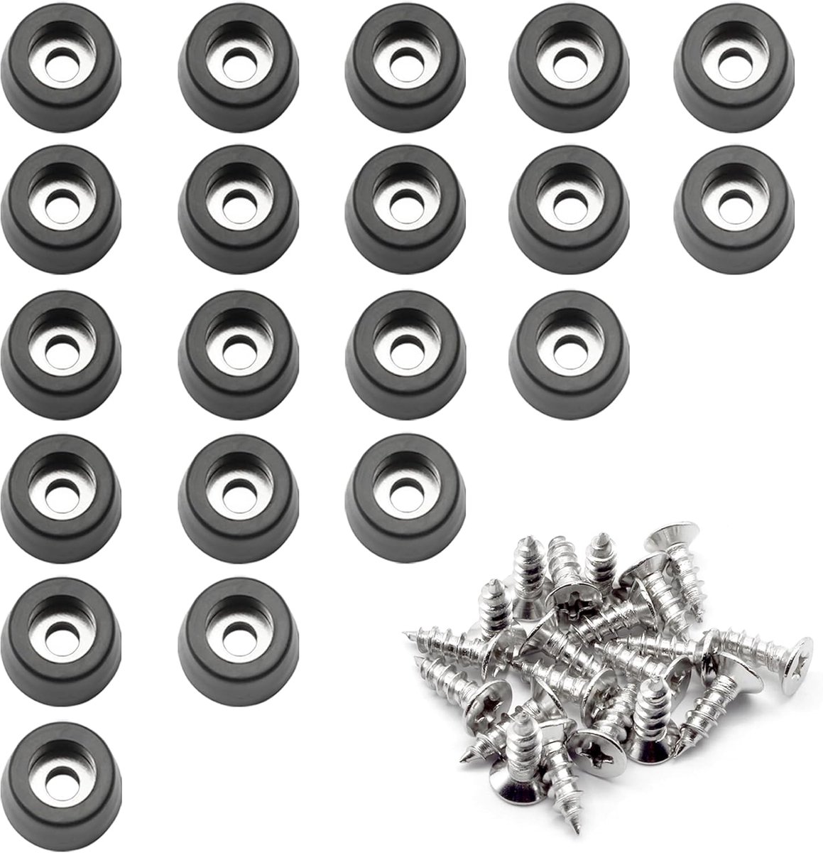 1/2 "Rubberen snijplankvoeten met roestvrijstalen ring en schroeven, 20 stuks | Kleine Zwarte Ronde Rubbervoeten, Antislip Bumper Pads voor Meubilair, Elektronika & Toepassing