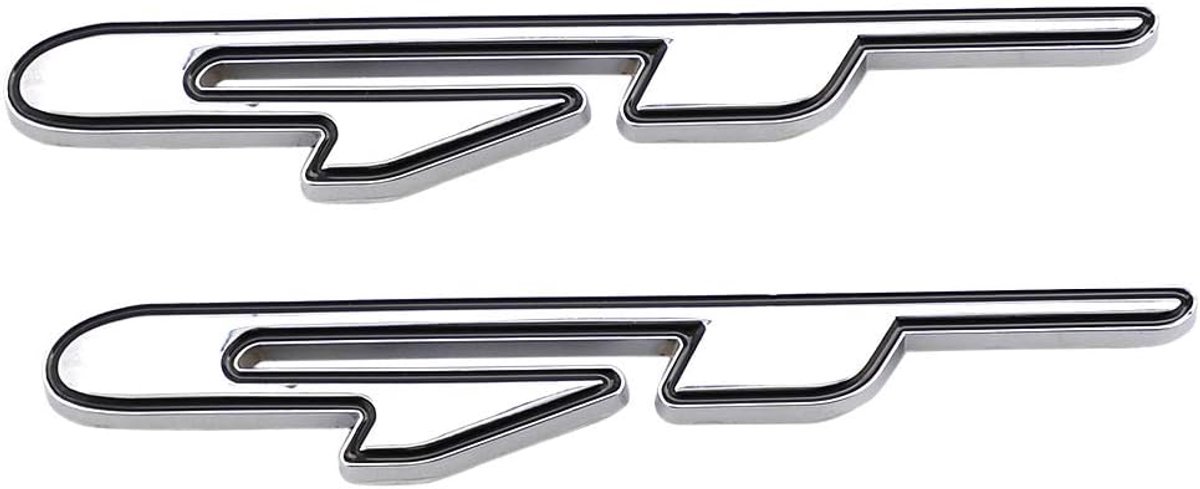 2 stuks GT-embleem metalen chromen badge auto spatbord kofferdeksel kort logo SUV coupé 3D sticker sticker (zilver)