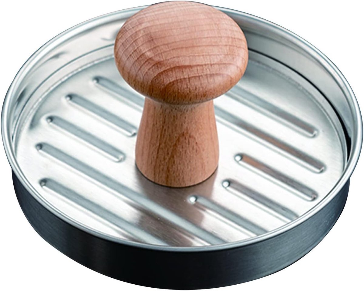 Press met, 304 RVS Hamburger Patty Maker met houten handvat, hamburgervorm voor vlees Veggie BBQ, barbecue grillen accessoires en keuken gereedschap (7,2CM)