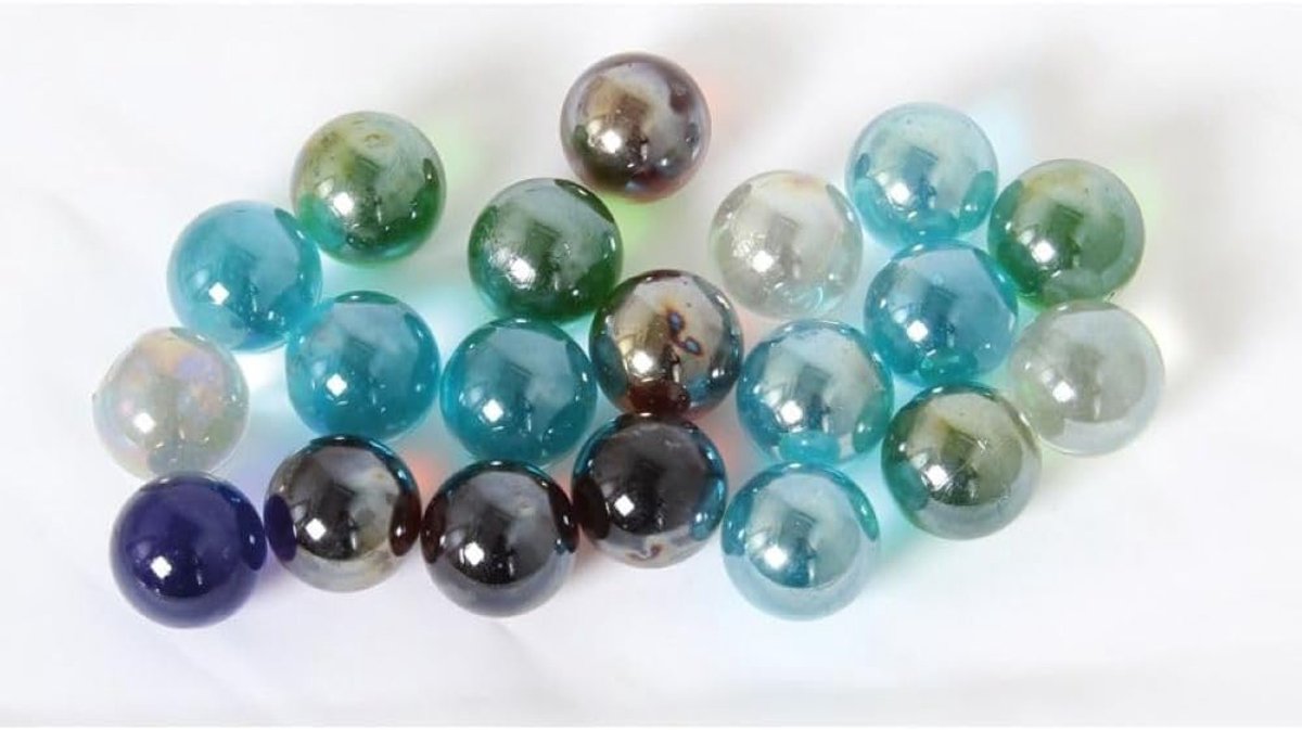 20 glazen ks Ø 2,5 cm – blauw-turquoise-groene decoratieve ballen met melkachtig heldere look | hoogwaardige glasdecoratie voor vazen, schalen en doe-het-zelf