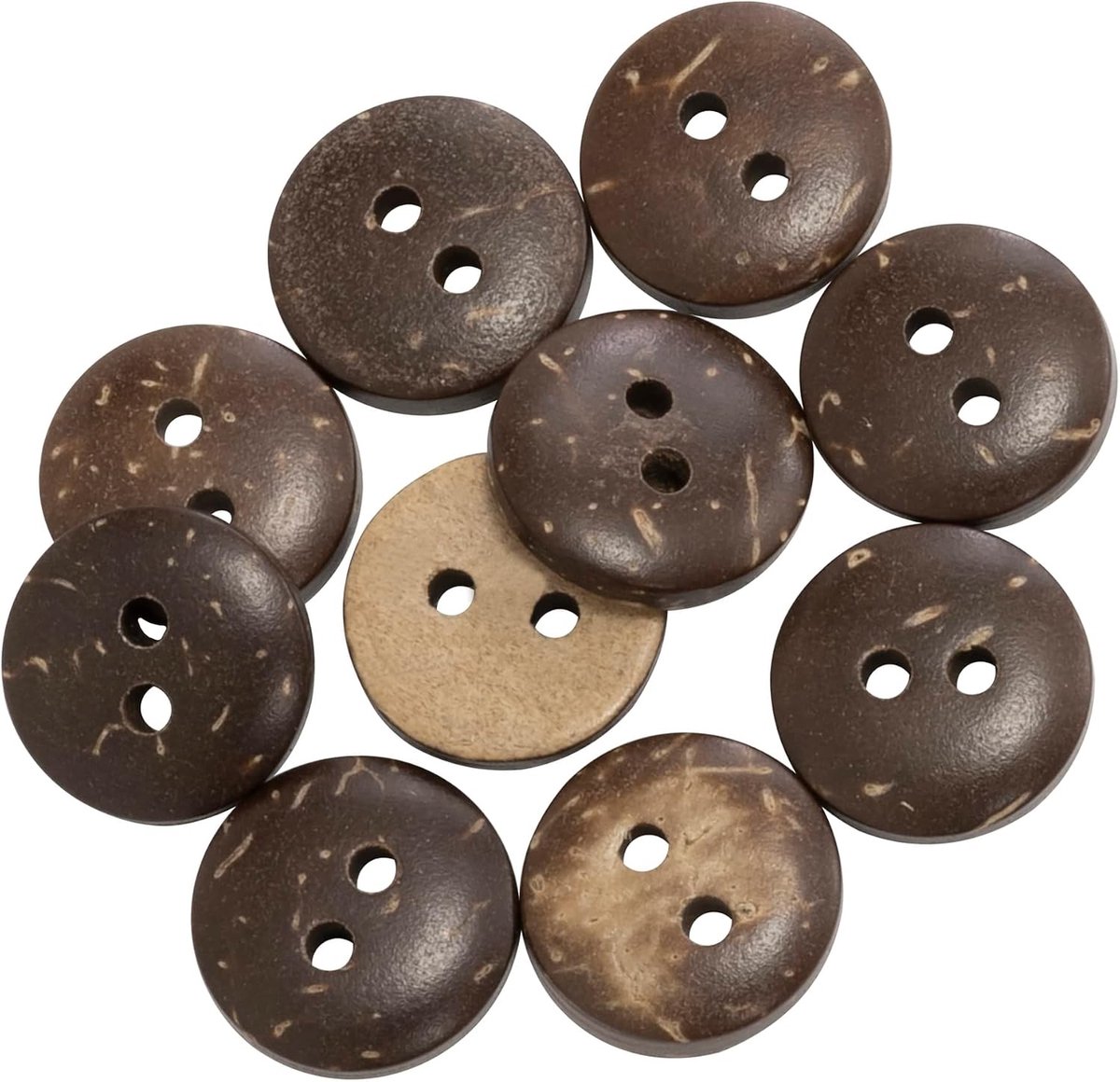 - C65620 – Set met 10 ronde houten knopen Ø 10 x 2,4 mm met 2 gaten L16 16L – kleur: bruin/beige – diameter opening Ø 1,4 mm – kort naaien, kleding, handwerk, mode decoratie