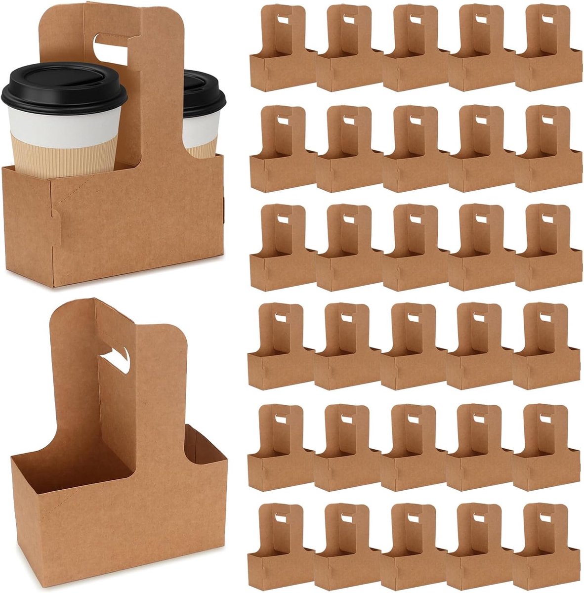 30 stuks 2-kopjes ambachtelijke drankdrager, wegwerpbekerhouder met handvat, draagbare bekerhouders voor aflevering, koffie, bier, drank (30 stuks)