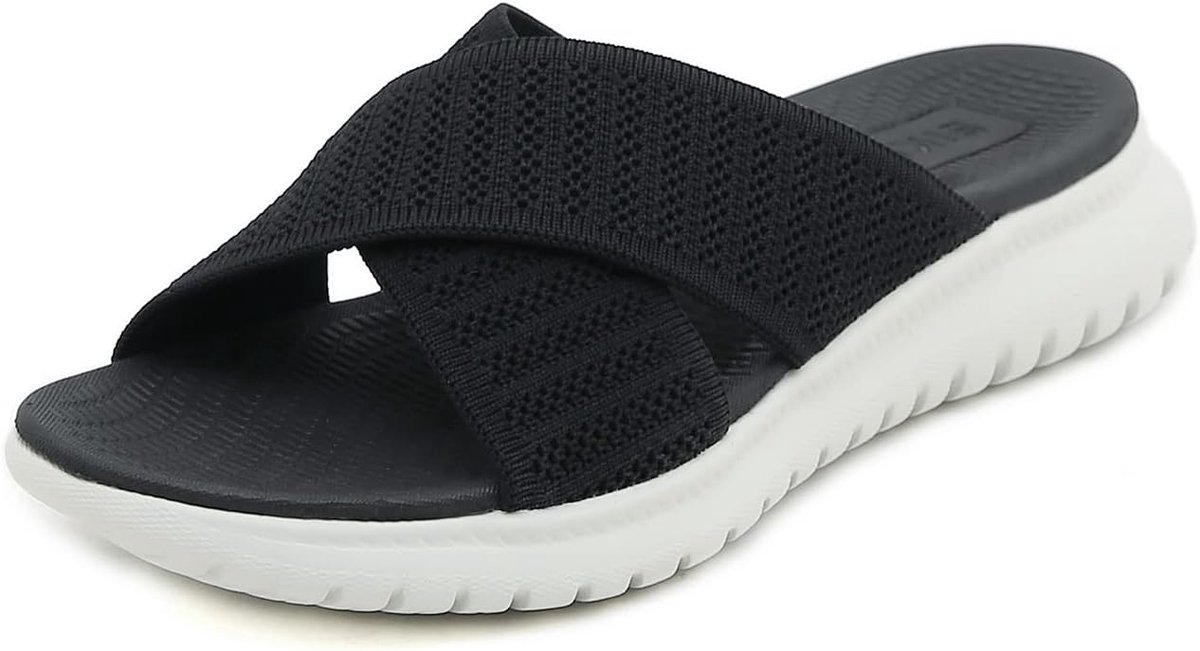 Damessandalen, zomer, lichte sandalen, comfortabele slippers met voetbed, maat 35-42, zwart, 40 EU