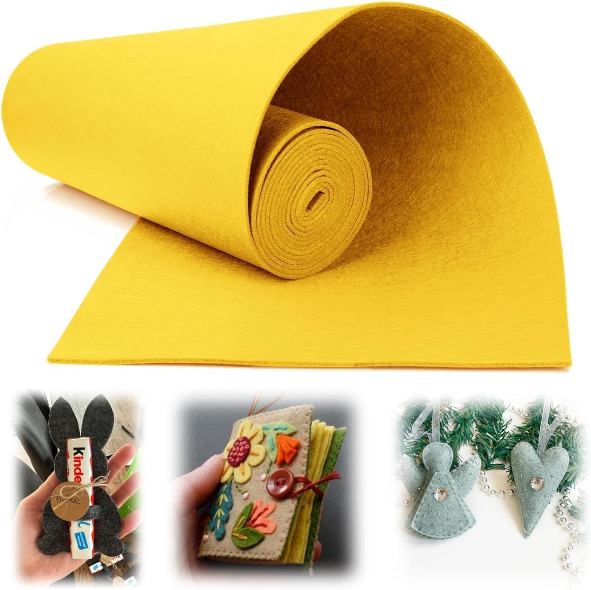 Vilt, verkocht per meter, 3 mm x 30 cm x 300 cm, geel, verkocht per meter, knutselvilt, matten voor snijden, polyester viltonderlaag, vilt voor knutselwerk, viltloper voor DIY naaien