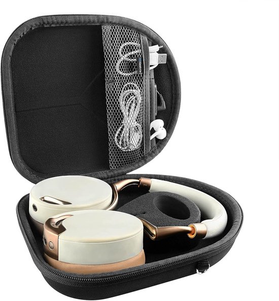 Shield Hoes voor hoofdtelefoon compatibel met Bose QC Ultra II, JBL Live 650BTNC, B&O Beoplay H100 - beschermende harde schaal reistas met kabelopslag (Zwart) — afbeelding 2