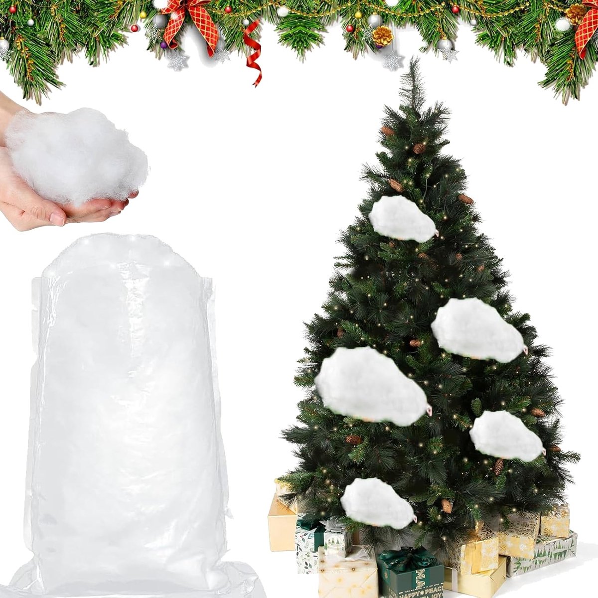 Kunstsneeuw deken vezel pluizig sneeuw nep indoor sneeuw voor kerstboom winter mantel dorp decoratie, kunstsneeuw, kunstsneeuw om te knutselen
