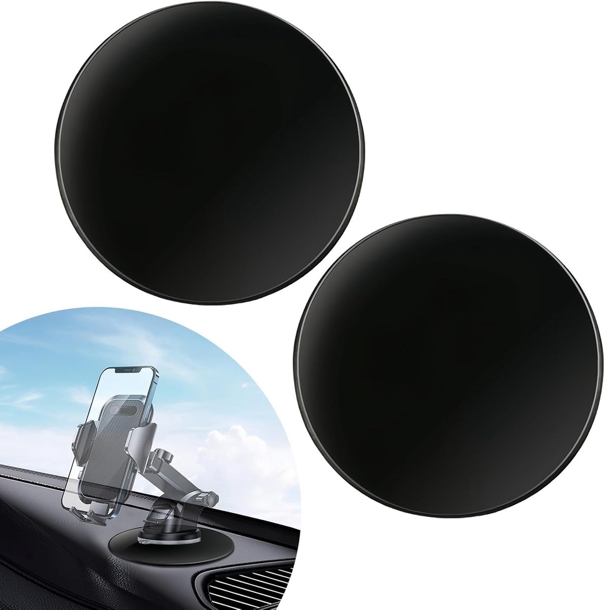 tinshow 2 stuks 80 mm dashboard kleefpads zuignap montageplaten met 3 m zelfklevende universele auto dashboard kleefpads voor GPS-tablet, autotelefoonhouder basis, zelfklevende lijm