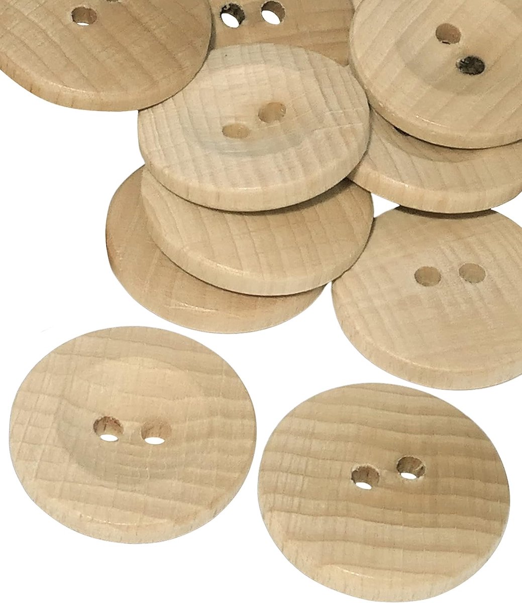 Knopen van gelakt hout Ø25x5 mm met 2 gaten 40L L40 - natuurlijke kleuren - diameter van de opening 2,5 mm - korte naaiwerk handgemaakte kleding handwerk mode