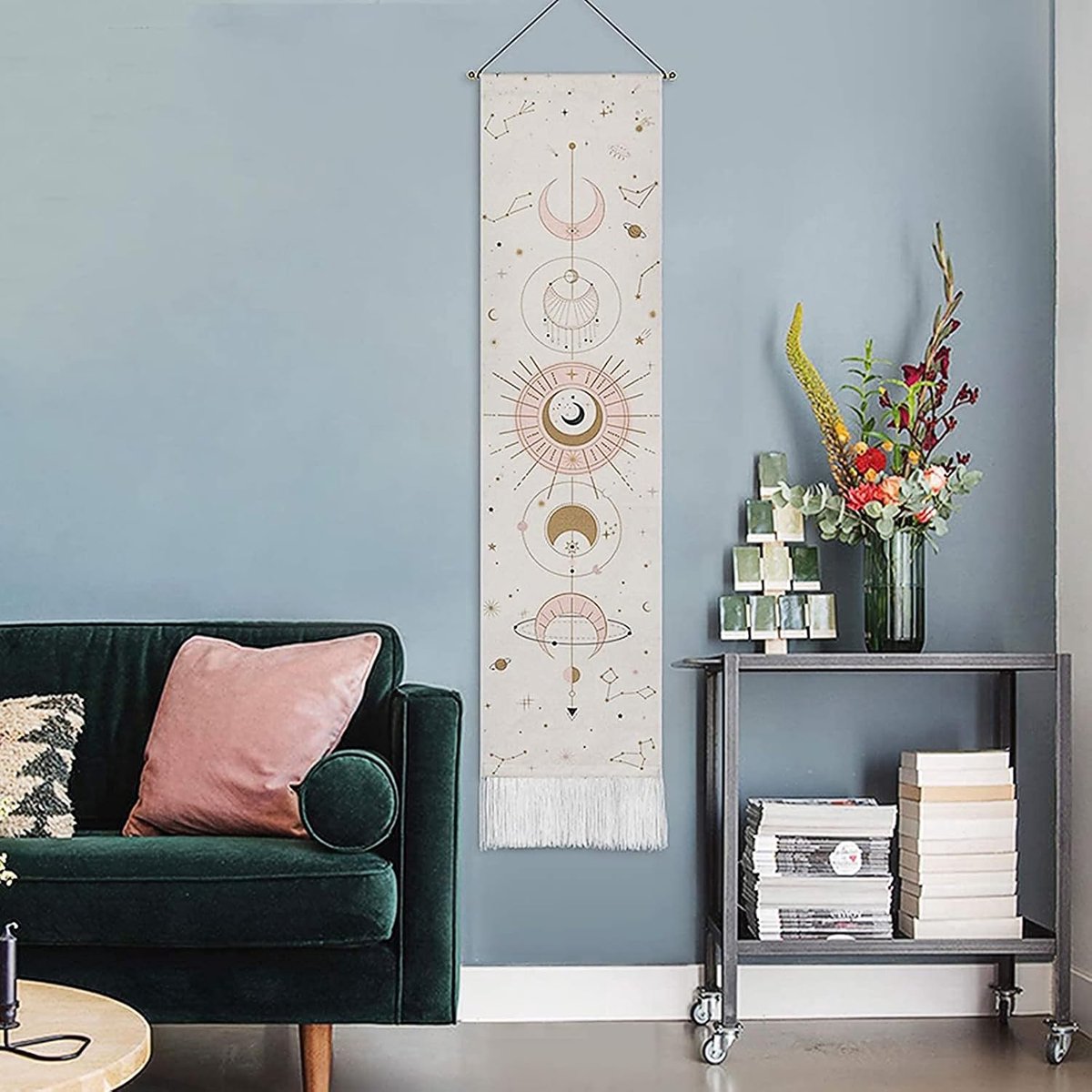 Boheems wandtapijt, maanslinger, kamerdecoratie, wandbehang, boho-decoratie, slaapkamer, wanddecoratie, gouden maan, wandversiering, appartement, geschenken, ramadan decoratie, wit