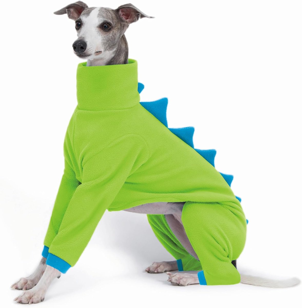 windhond/Whippet kleding, gezellig fleece dinosauruskostuum, eenvoudige onesie polokraag outfit jas (groen, klein)