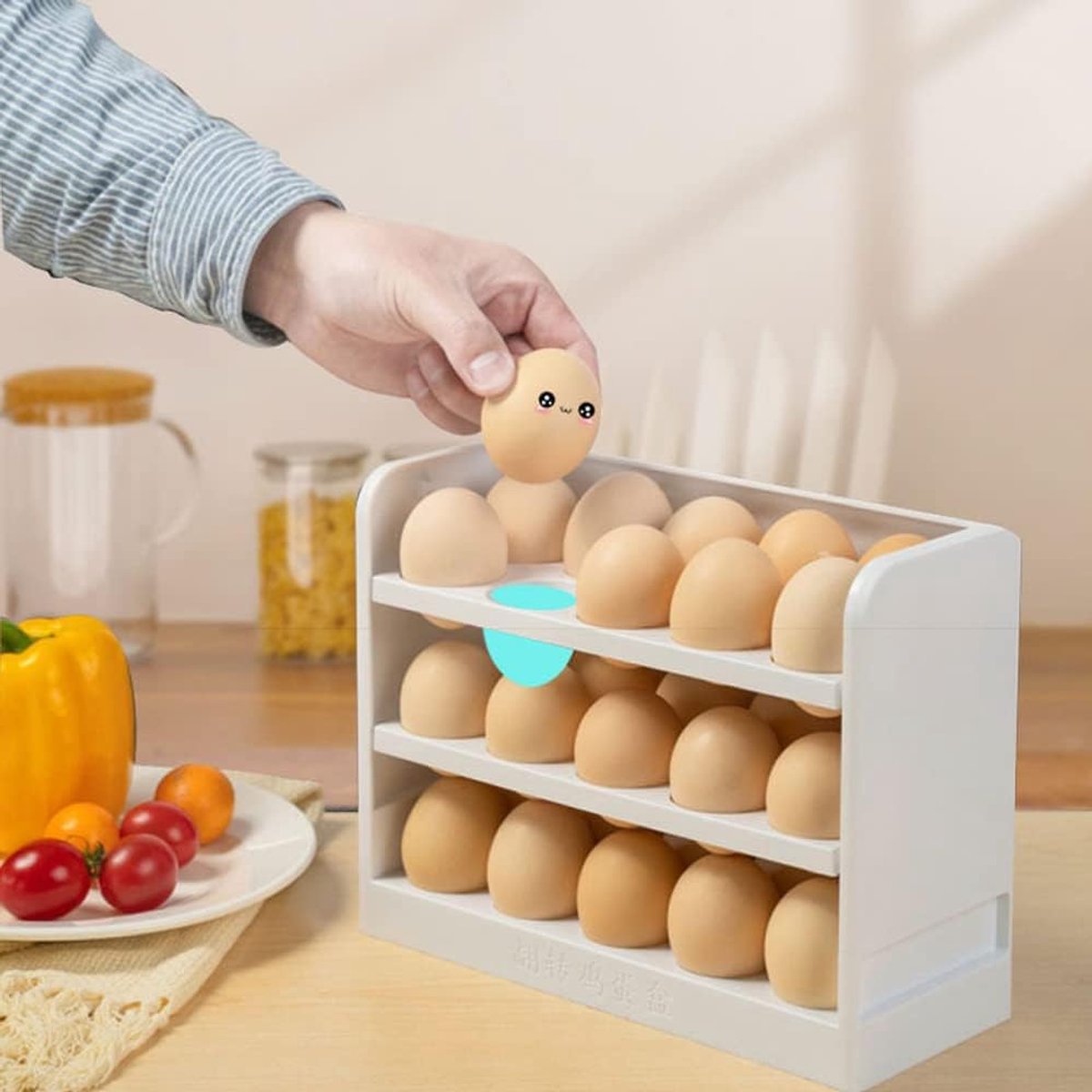 3-Tier Ei Houder Rack - Opslag Organizer voor Koelkast en Aanrecht - Houdt 30 Eieren