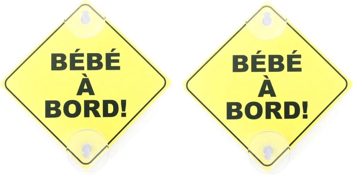 Set van 2 Franse babyborden aan boord met twee zuignappen, auto, veiligheid, baby, kinderen, afneembaar