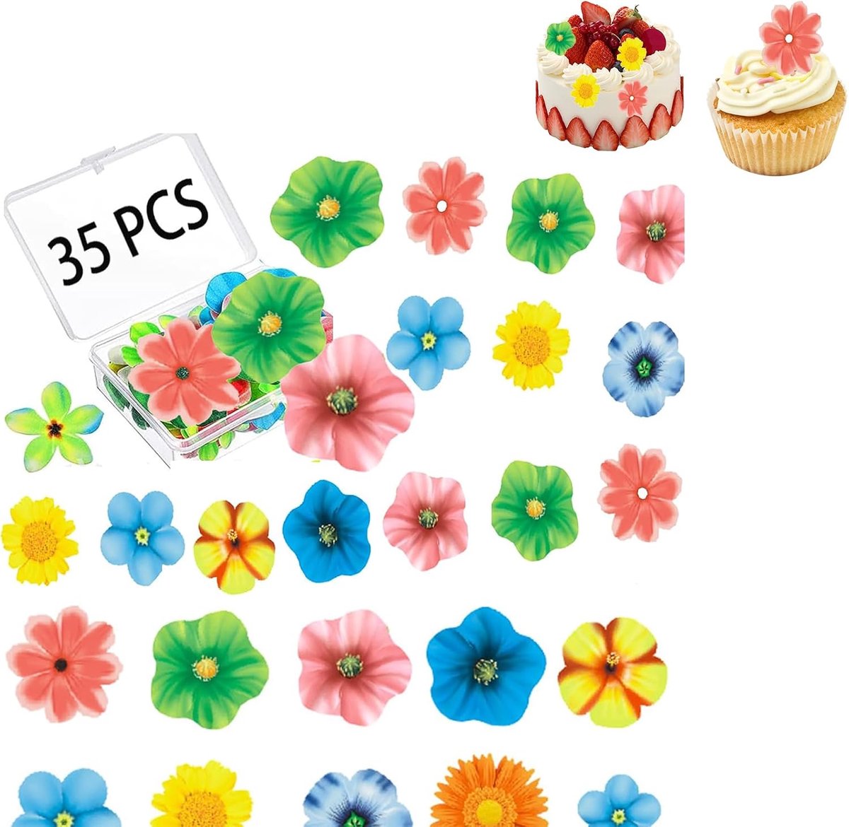 Eetbare Taart Decoraties, Bloemen Cupcake-topper, Taartdecoratie voor Bruiloft, Eetbare Bloemdessertdecoratie, Geschikt voor Feestfeest Bruidstaartdessert