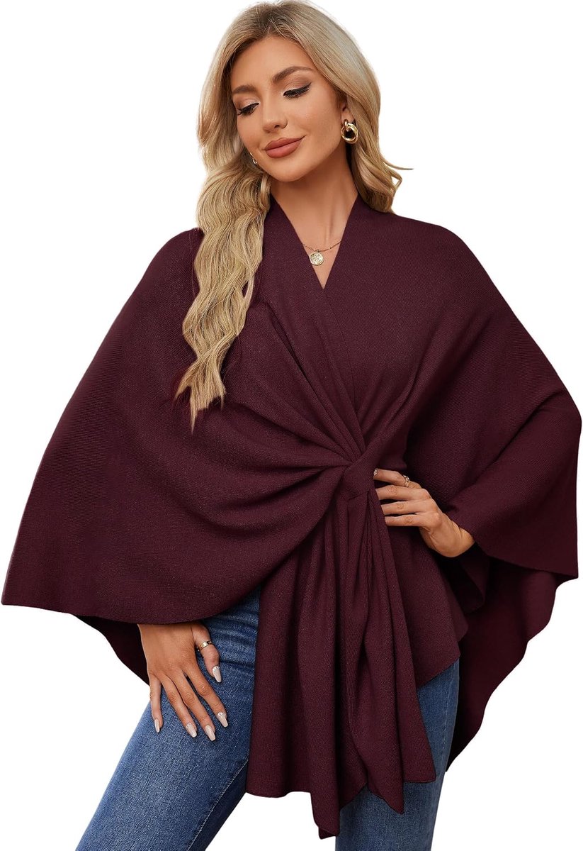 Elegante poncho, gebreide poncho's voor dames, capes aan de voorkant, veelzijdige sjaalwikkels met lipje