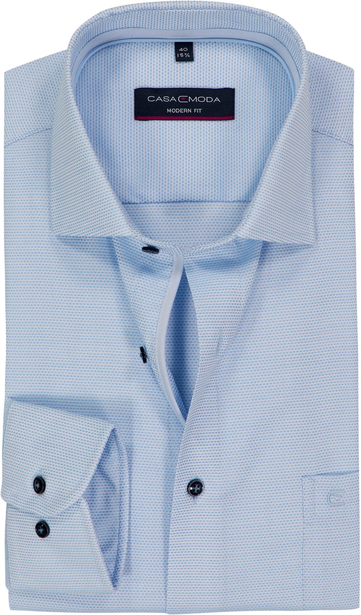 CASA MODA modern fit overhemd - dobby - blauw - Strijkvrij - Boordmaat: 46 (EU maat: XXL)