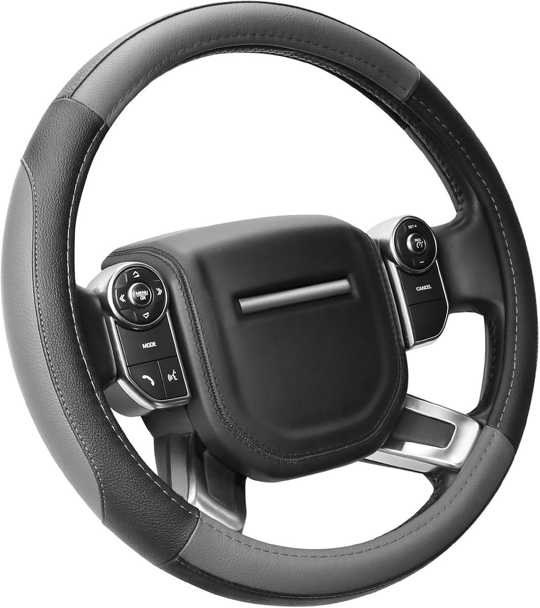 14 inch Microfiber Leer Stuurhoes Auto Universele Stuurwielhoes Antislip Stuur Hoes Autostuurwielhoezen Maat S 35.5-36cm Grijs en Zwart