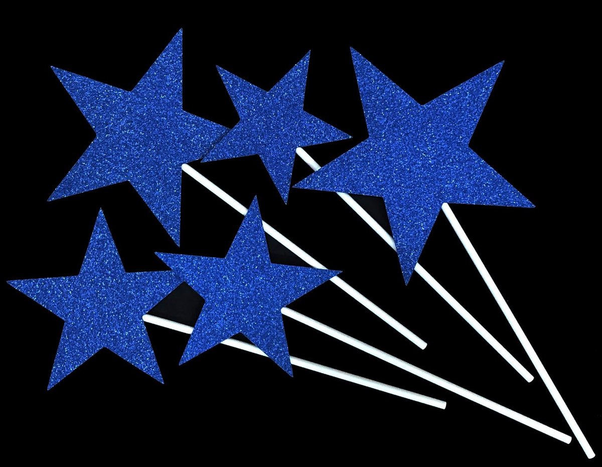 5 Counts Glitter Cake Toppers voor het decoreren van bevroren Cupcake Tandenstokers - Grote Donkerblauwe Sterren