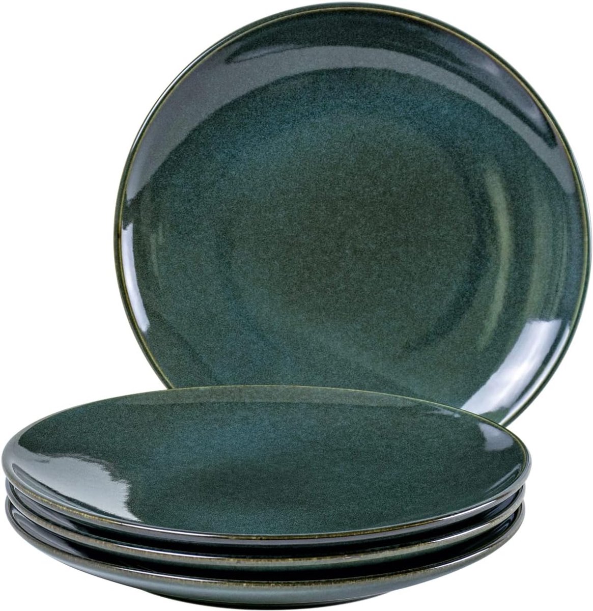Tafelservies van aardewerk, 4-delig voor 4 personen, grote platte borden in de kleur groen, 26 cm, voor diners, vaatwasser en magnetron,