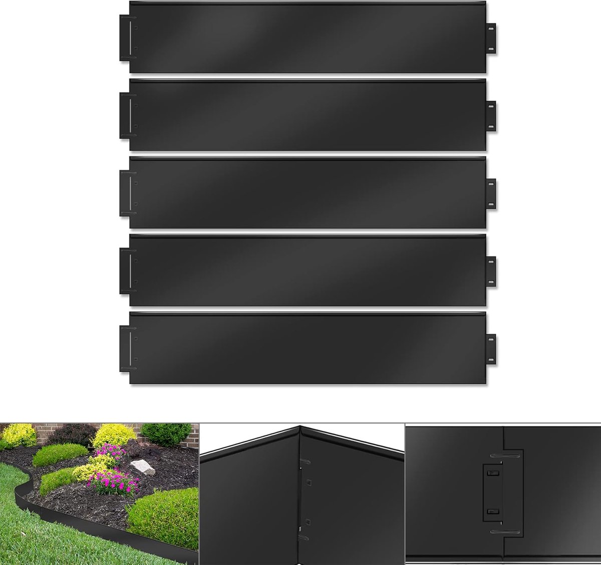 40m Graskantafwerking Metalen Randen Gegalvaniseerde Maaibalk 40 Stuks Flexibele Palissade Bedrand voor Tuinrand Boomgaarden Bloemperk Moestuinieren Stukgrootte (LxH): 100x15cm, Zwart