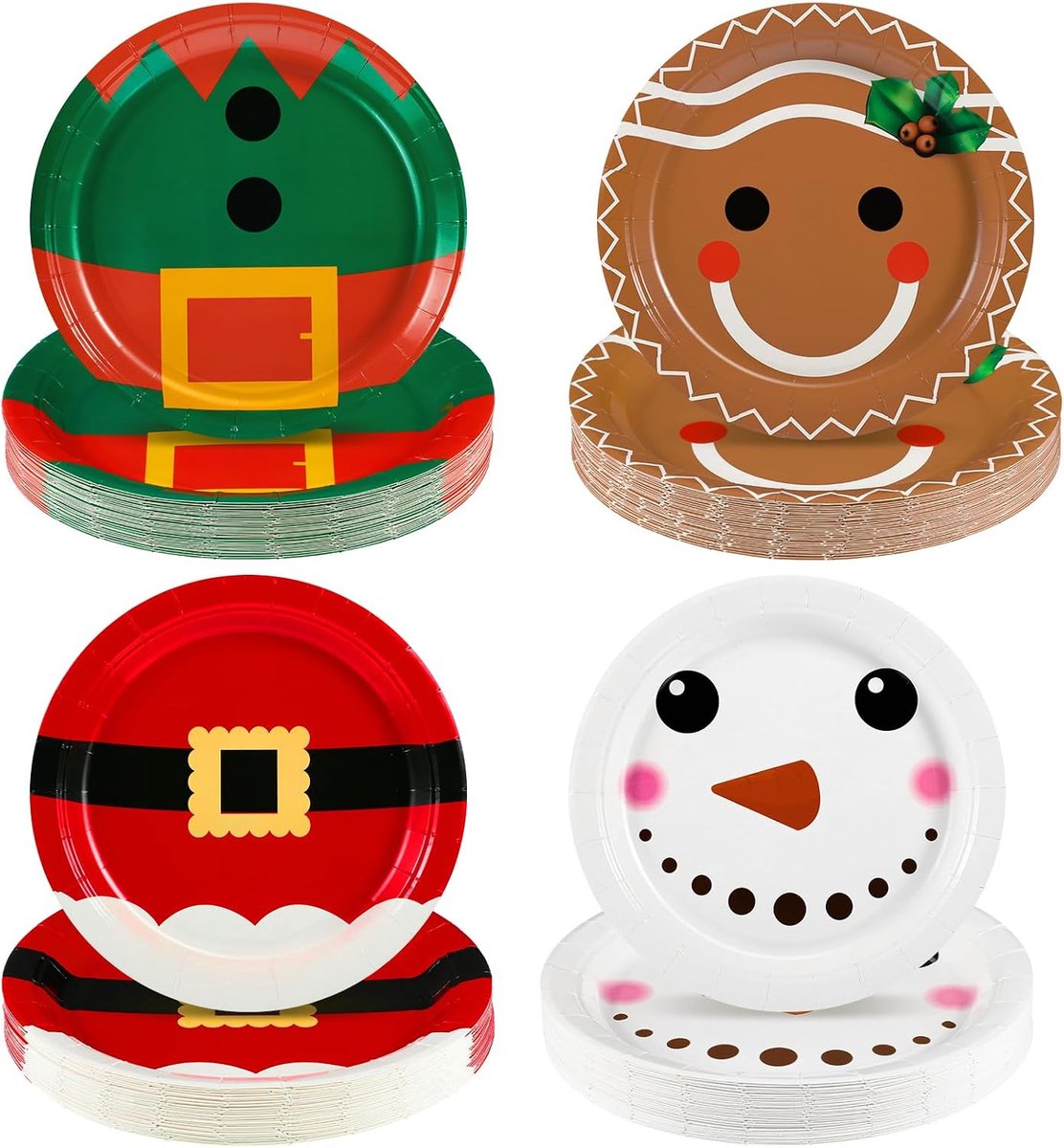 60 papieren borden Kerstmis, 22,9 cm, wegwerp dessertborden | 4 kerstmotieven, dik papier met coating, lekvrij, voor desserts, snacks, kerst- en winterfeesten