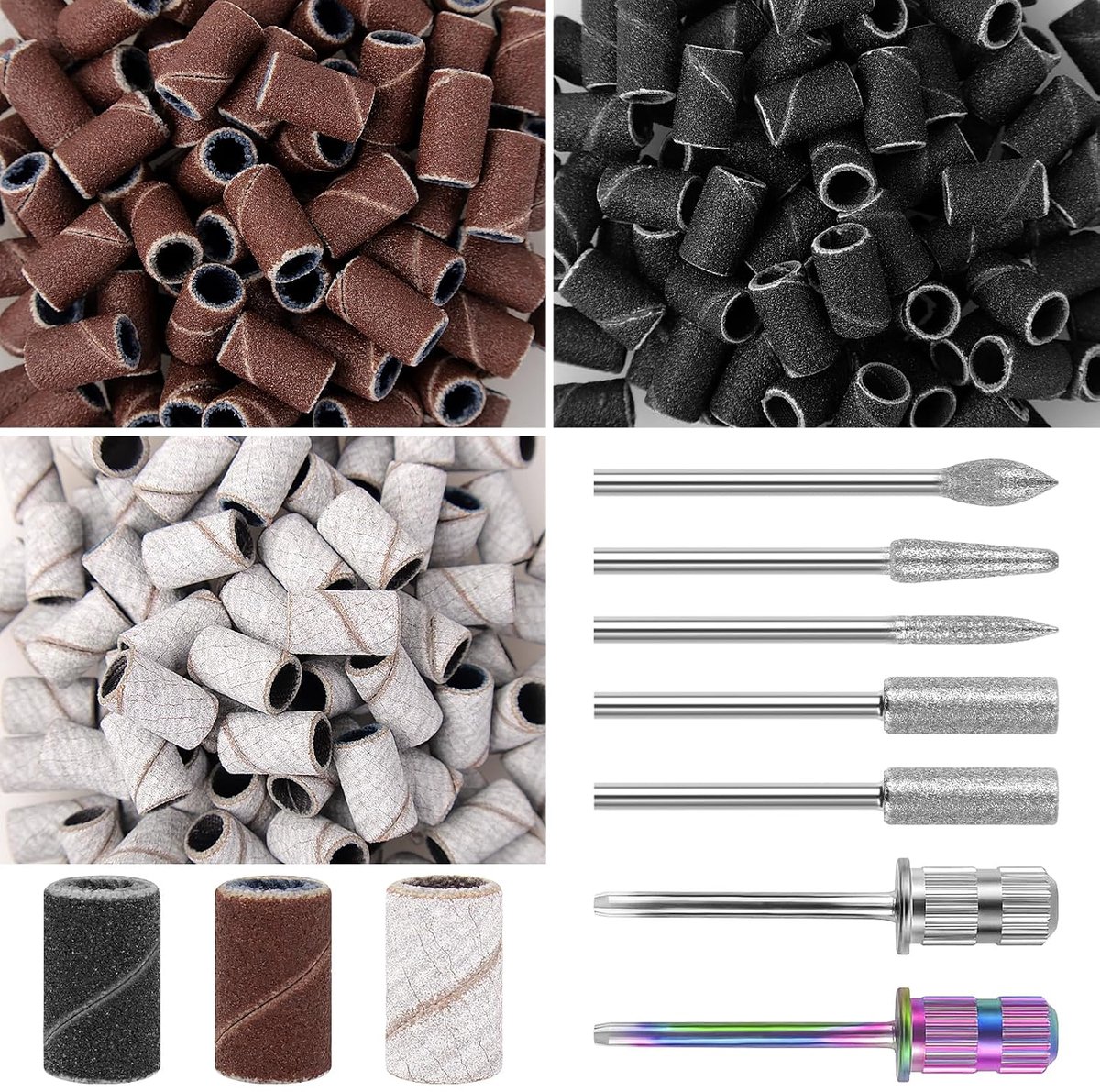 nagelfrees 300 stuks met 7 stuks nagelboren | 150/180/240 Grit slijpdoppen nagelfrees voor nageldesign, manicure, pedicure, nagelverzorging, nagelkunst