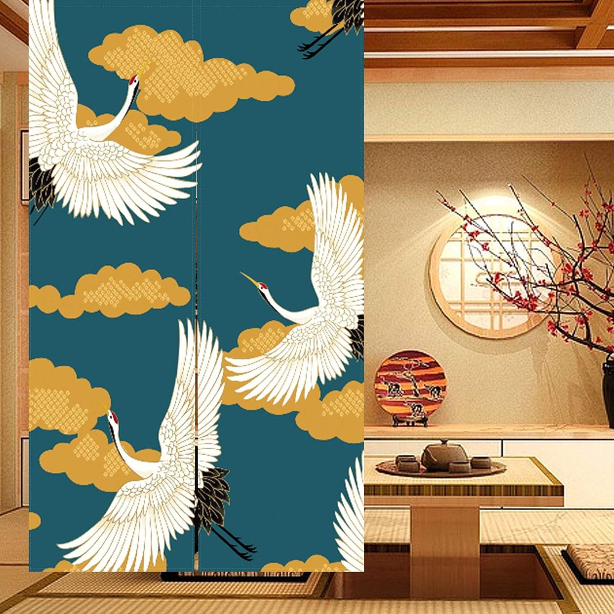 Noren Japans Gordijn Lang Wandbekleding Katoenen Linnen Deurgordijn Opknoping Wandbekleding Decoratie (85 × 120 cm, Kraan)