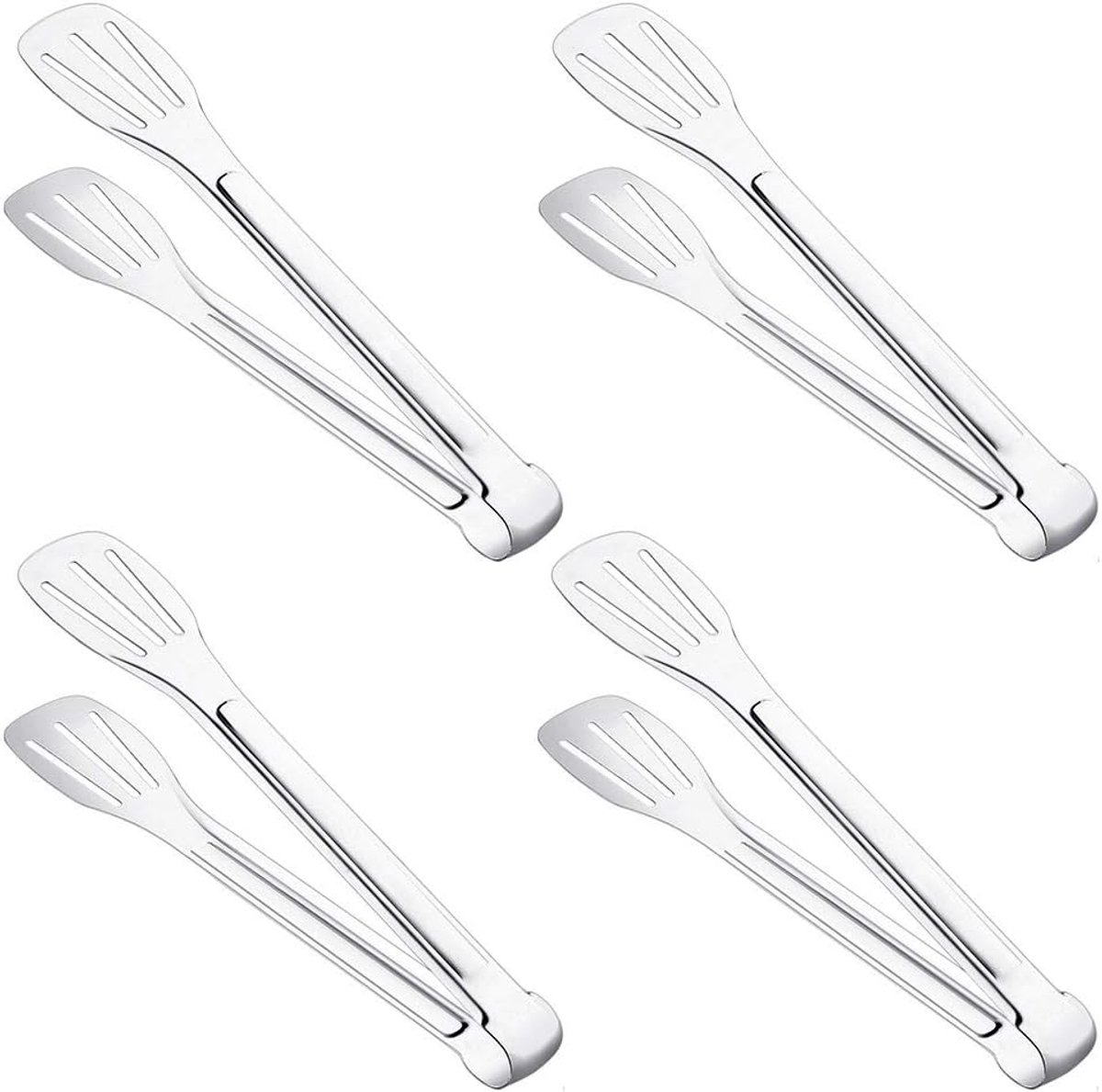 4 stuks voedseltang, 23 cm, roestvrijstalen kooktang, zilveren keukentang voor barbecue, koken, salade, grillen