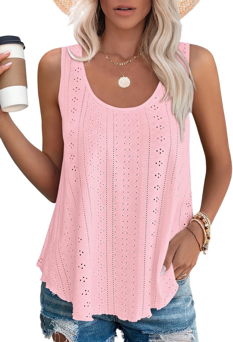 Tanktop voor dames, zomer, mouwloos, bovenstuk, zomermode, ronde hals, shirt voor dames