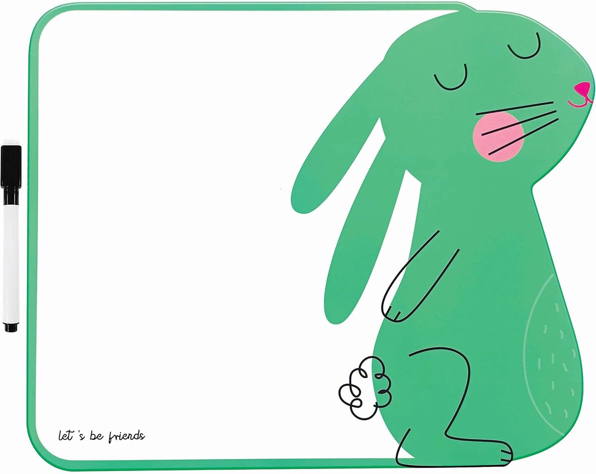 Whiteboard met Zwarte Marker - A4 - voor Kinderen - 34 x 28 cm - Grappige Vorm - Bunny