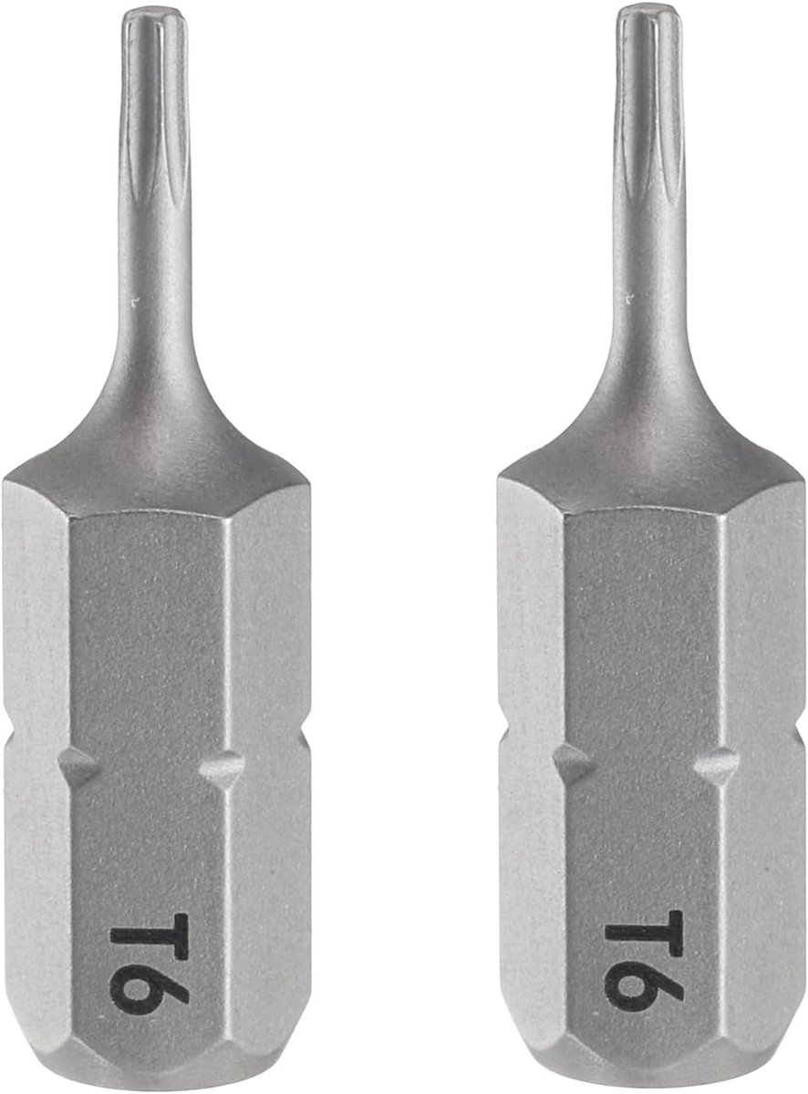 2 stuks T6 schroevendraaiers, torx-bits, 1/4 inch zeskantschacht 25 mm lang, magnetische ster, 6-puntskop, zeskantige bits, S2 stalen schroevendraaierbit voor elektrische schroevendraaier