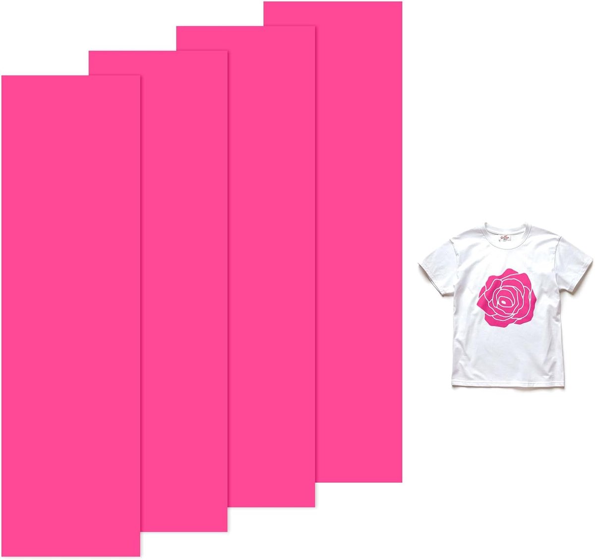 METERXITY 4 vellen 3D Puff Vinyl Heat Transfer 30,5 x 8,5 cm Puff Vinyl Heat Transfer Fluorescerend Roze Schuimende HTV Bladeren Strijkfolie voor T-shirts / DIY Stof