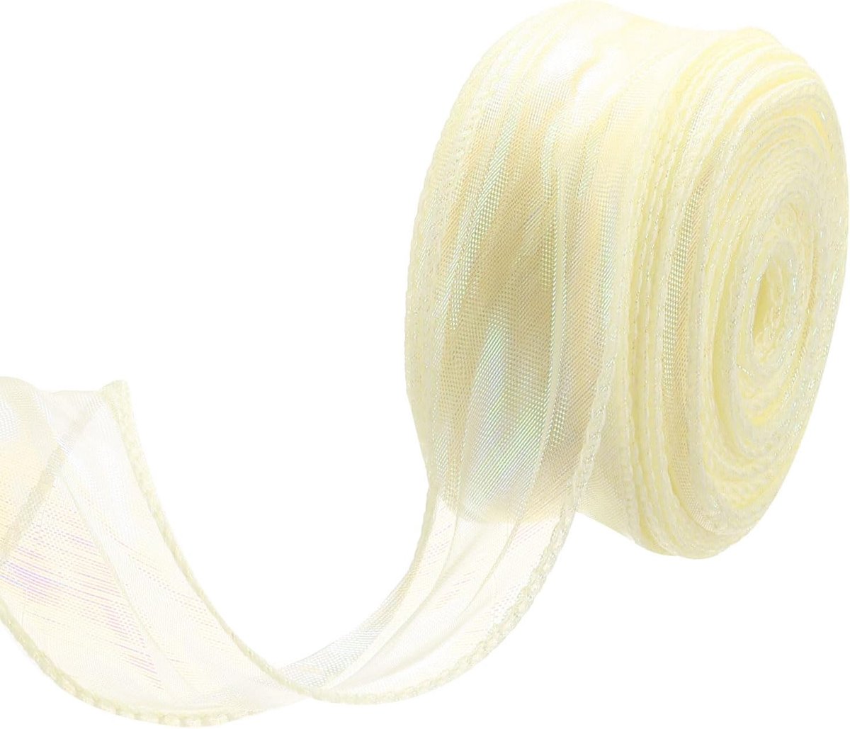 40 mm breed glinsterend doorschijnend bedraad organza lint pastel glans iriserende chiffonlinten 23 m crème wit voor het verpakken van boeket bruiloftsbogen