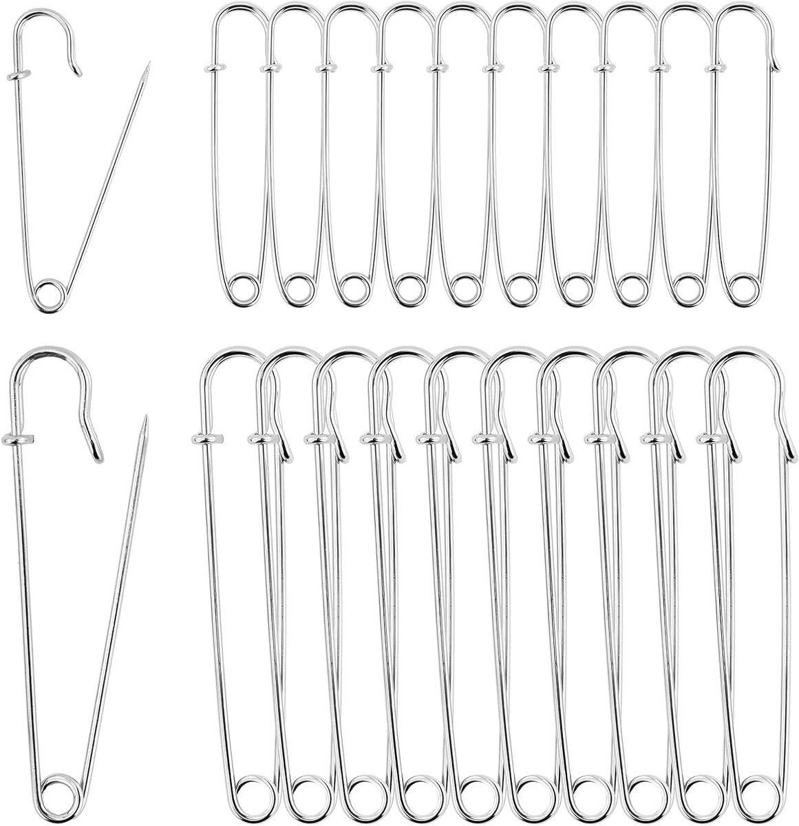 Veiligheidsspelden, 20 Stuks, 63 mm & 100 mm, Zilver, Metaal, Perfect voor Kilt, Deken, Breien, Handwerk