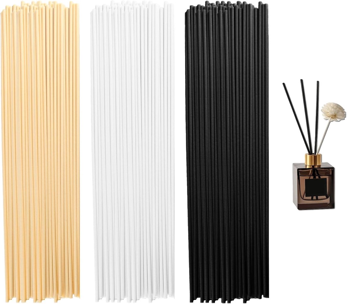 240 Stks Riet Diffuser Sticks 20cm, Diffuser Riet Sticks Zwart Wit Natuurlijke Kleur, Lange Natuurlijke Hout Rotan Essentiële Olie Geurverspreiders, Dikke Geursticks Diffuser Vullingen Vervangende
