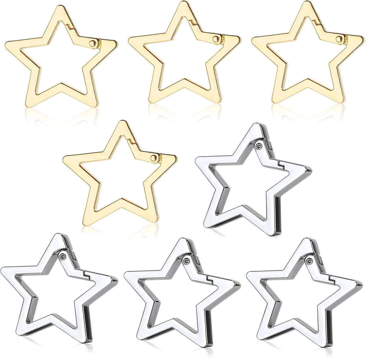 8 stuks karabijnhaken ster, springkarabijnhaak, sleutelhanger ster goud en zilver, zinklegering, sterkarabijnhaak, outdoor sleutelhanger, karabijnhaak voor wandelen, outdoor rugzak, camping