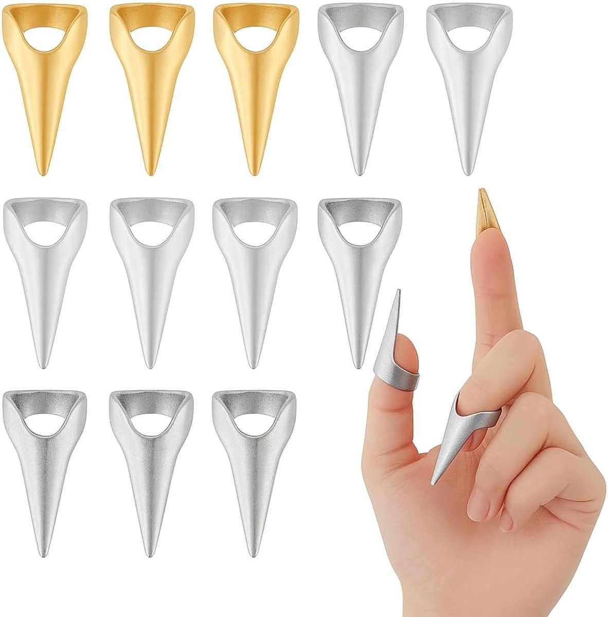 Set voor Cosplay Gothic Vrouwen – 20 Stuks Metalen Lange Vingerkappen in Goud en Zilver – Voor Haarstyling, Vlecht Accessoires, Cosplay, Kapsalon, Halloween Kostuums