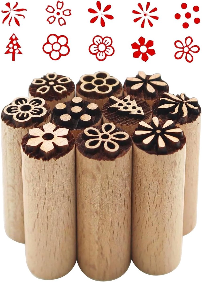 10 keramische vormen, stempel voor klei, postzegels van natuurlijk hout, kan in keramiek, kleistempels, handwerk en ook in gebak en schilderijen worden gebruikt