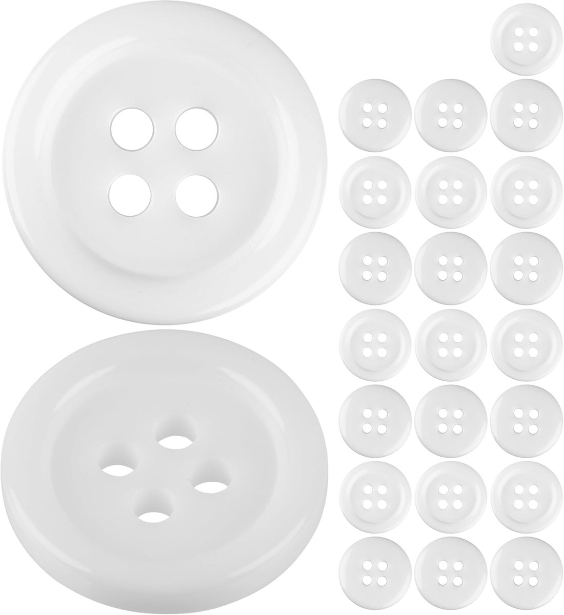 Knopen 24 stuks 4-gaats Ø 15,2 mm wit polyester maat 24L hars knopen voor jas mantel overhemd polo doe-het-zelf knoop kunsthars wasknopen basisbutton knutselknopen