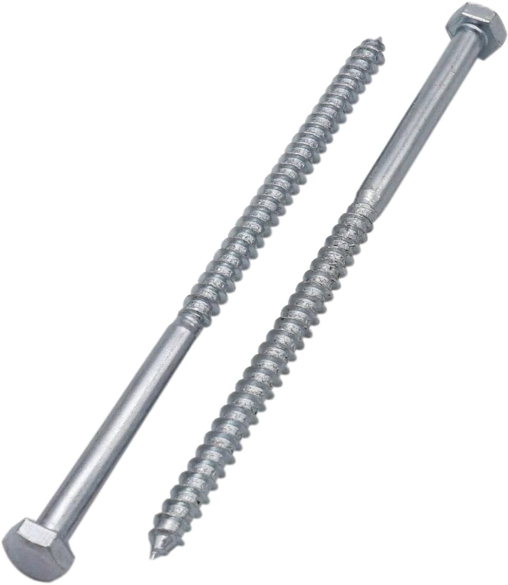 (60 stuks) Verzinkt staal Zeskantige houtschroeven M5 x 100 mm, DIN 571 slotschroeven, zeskantschroeven, lagbouten