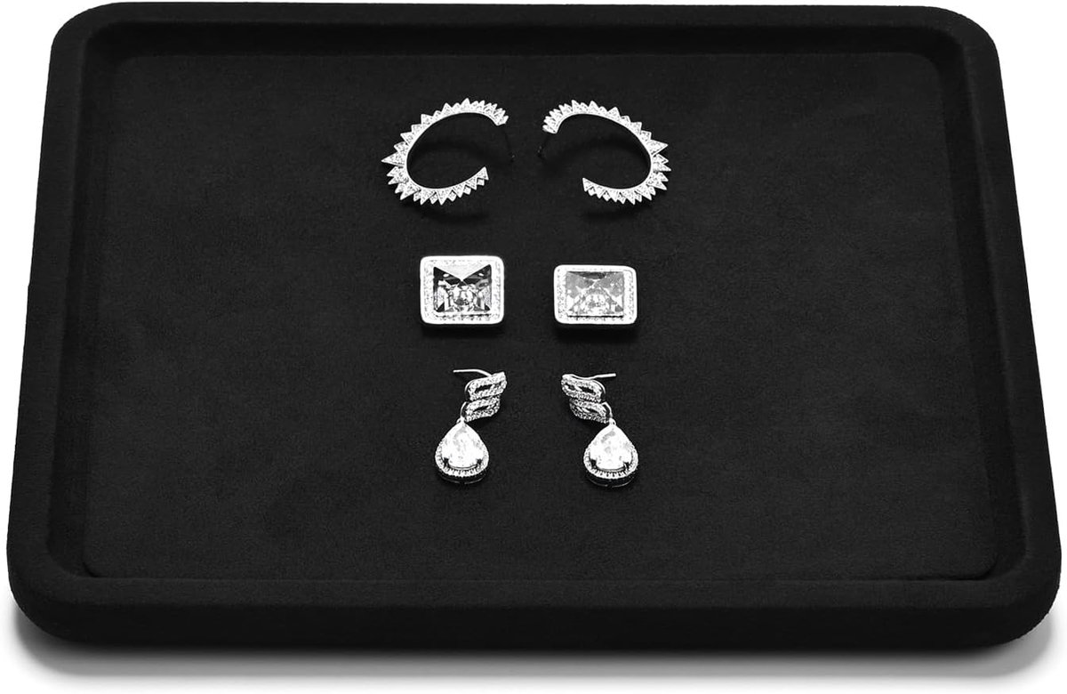 juwelenhouder, stapelbare sieradenorganizer, plat displaydienblad voor het opbergen van sieraden, decoratief sieradenopbergdienblad voor vitrines, 18 x 20 x 1,5 cm