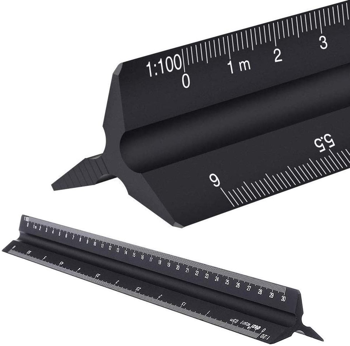 Driehoekige schaalregelaar, HosDen zwarte metalen ingenieur schaalregelaar metrisch voor architect Matrix 30cm massief aluminium liniaal : 1:20, 1:25, 1:50, 1:75, 1:100, 1:125(beschermtas)