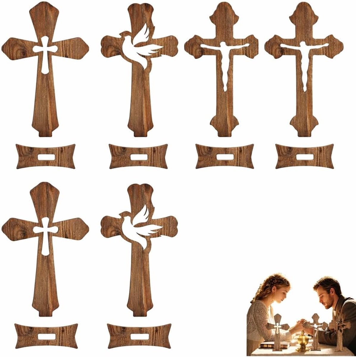 Olijfhouten Kruis - Wandkruis met Vis om op te Hangen, Crucifix uit Bethlehem voor Vormsel, Doop, Communie, x cm - Zes. Sets van Sacramentele Houten Tafeldecoraties In