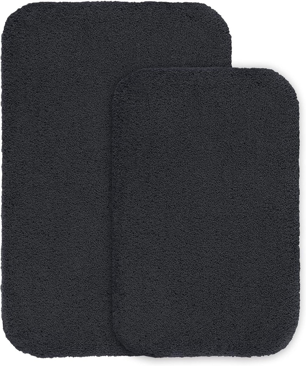 Set van 2 Stuks - Badmat - Extra Dikke & Superzachte Badkamer Vloerkleed - Antislip en Hoogabsorberend - Machinaal Wasbaar - 40 x 60 cm + 50 x 80 cm (Zwart)