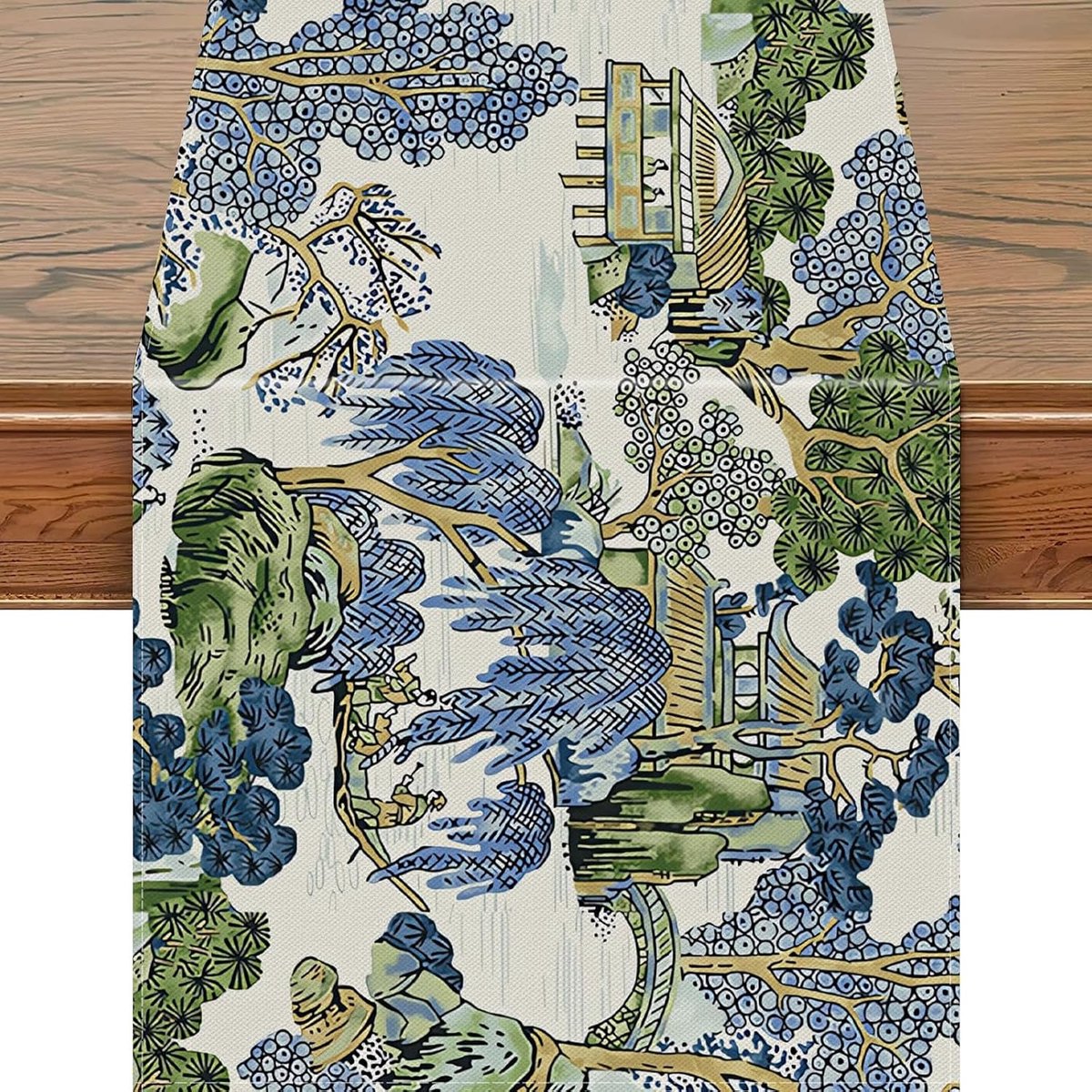 Chinoiserie tafelloper van 33 x 119 cm, elegant Mountain Spring & Summer design voor boerderij, keuken en eettafel, perfect voor seizoensgebonden thuisfeesten