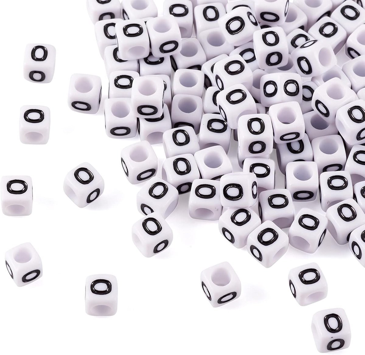 50g/300 stks 6mm Acryl Alfabet Cube Kralen Letter O Vierkante Pony Losse Kralen Spacers voor Kids Sieraden Armband Maken (Wit)